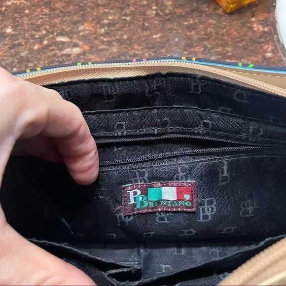 Brentano shoulder bag Purse Black with tan strap Logo print - Picture 7 of 10